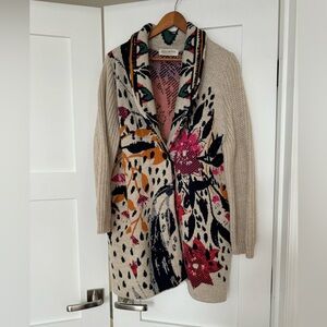 Aldomartins Floral Tapestry Intrasia Wool Blend Cardigan Sweater Coat Size XL